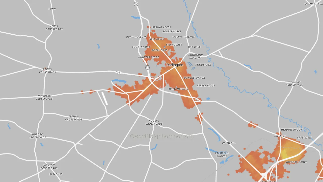 Bike Grade map of 29532, SC
