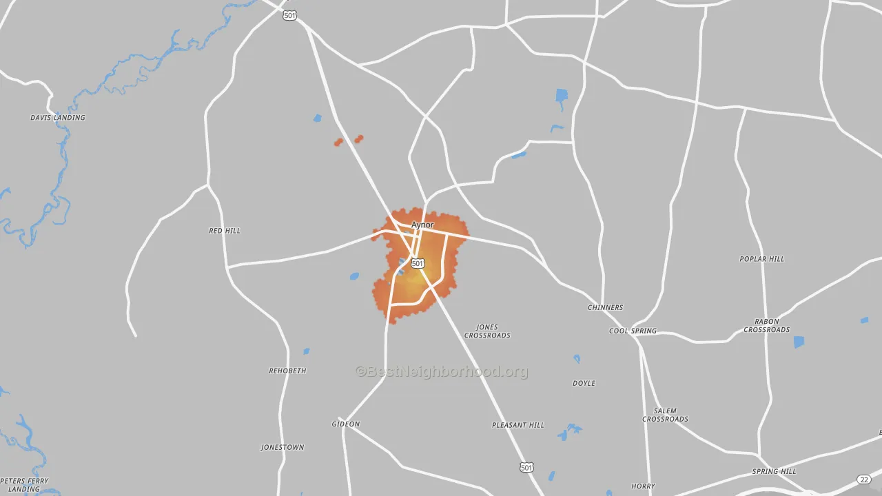 Bike Grade map of 29544, SC
