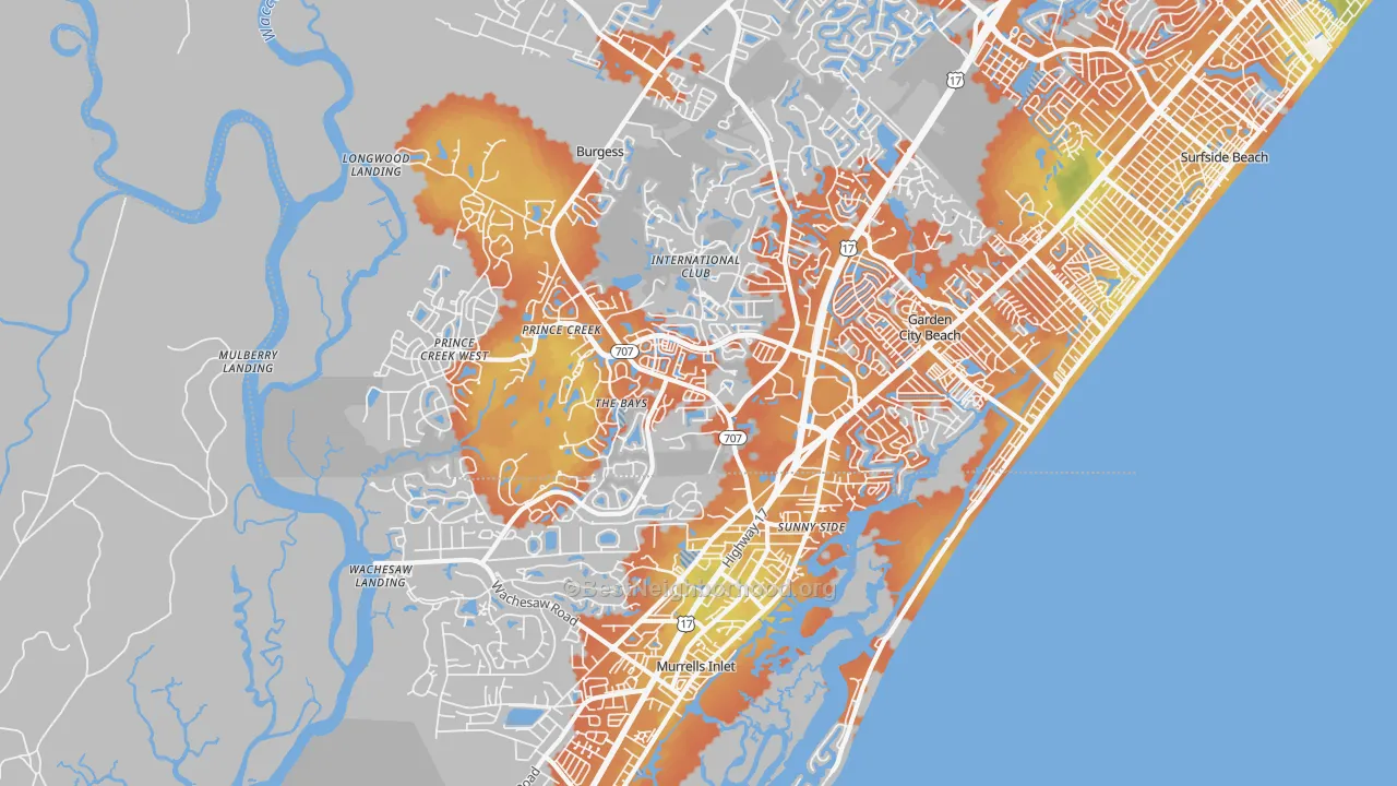 Bike Grade map of 29576, SC
