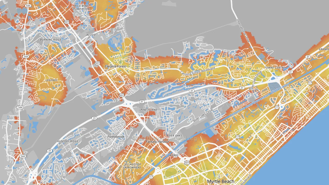 Bike Grade map of 29579, SC