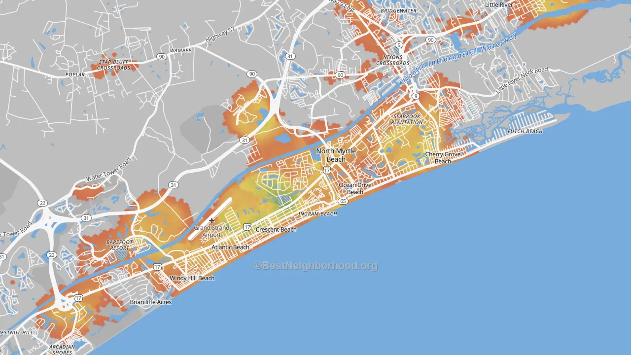 Bike Grade map of 29582, SC