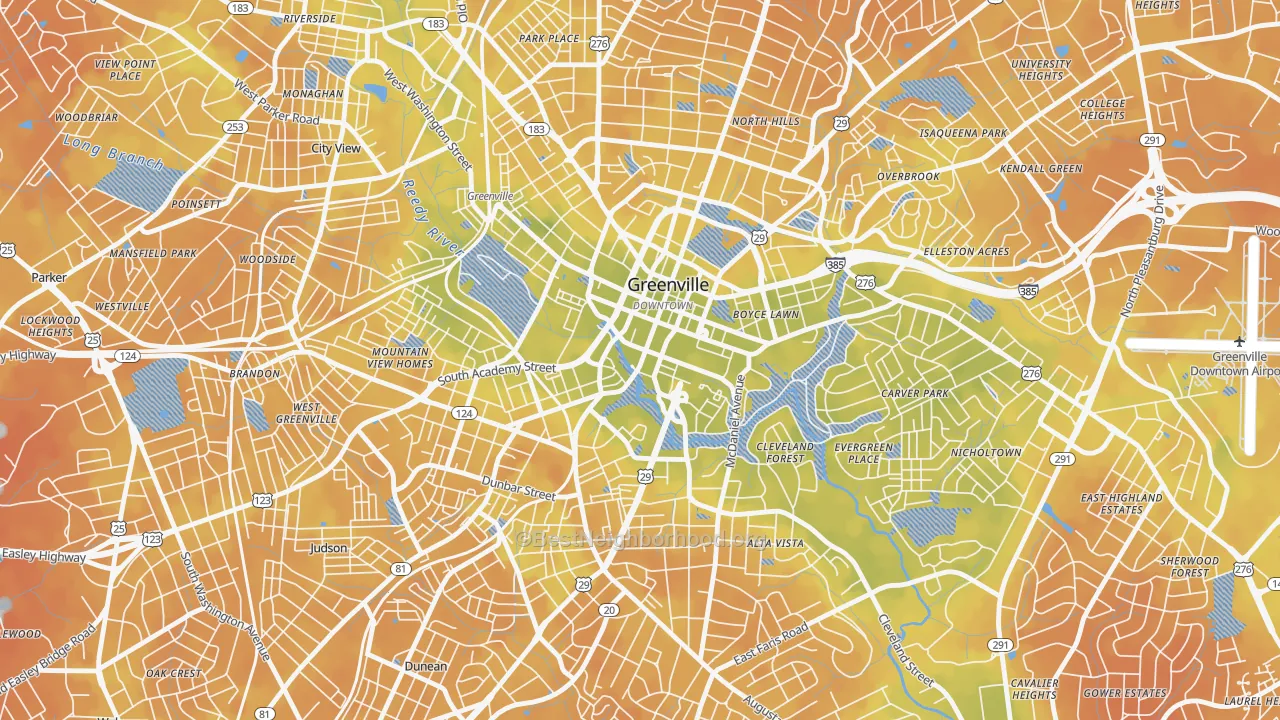 Bike Grade map of 29601, SC