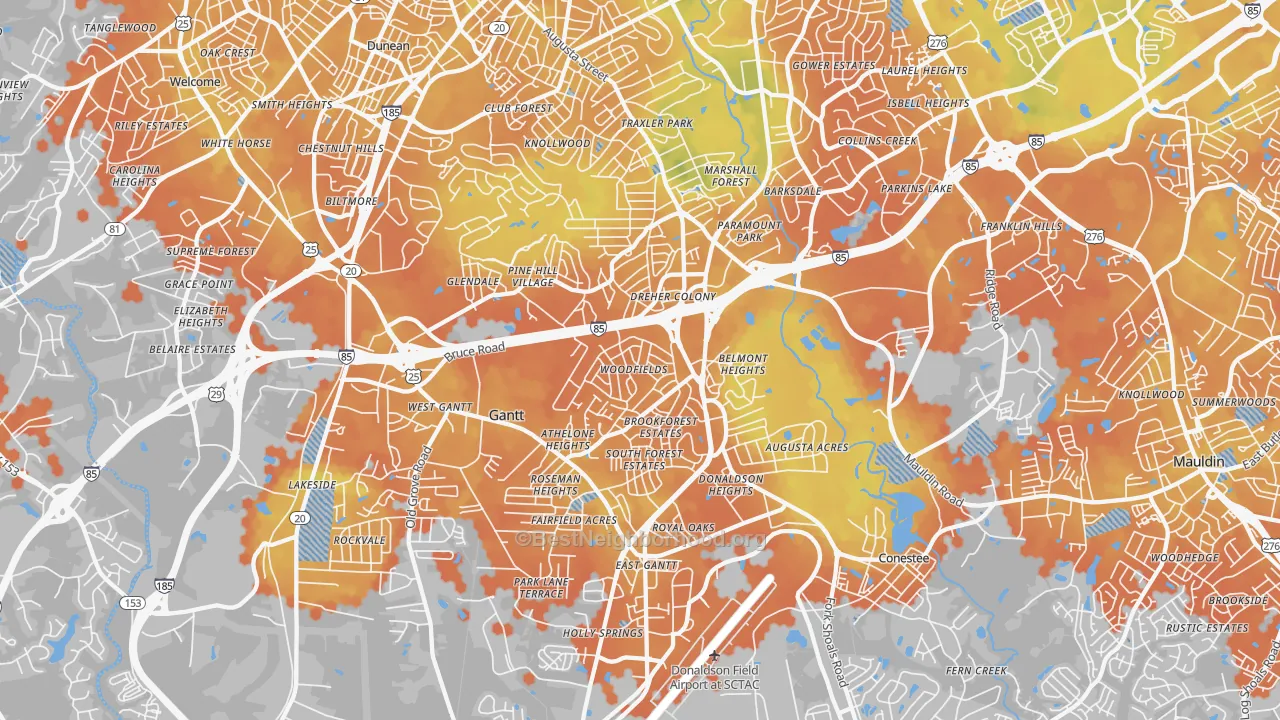 Bike Grade map of 29605, SC