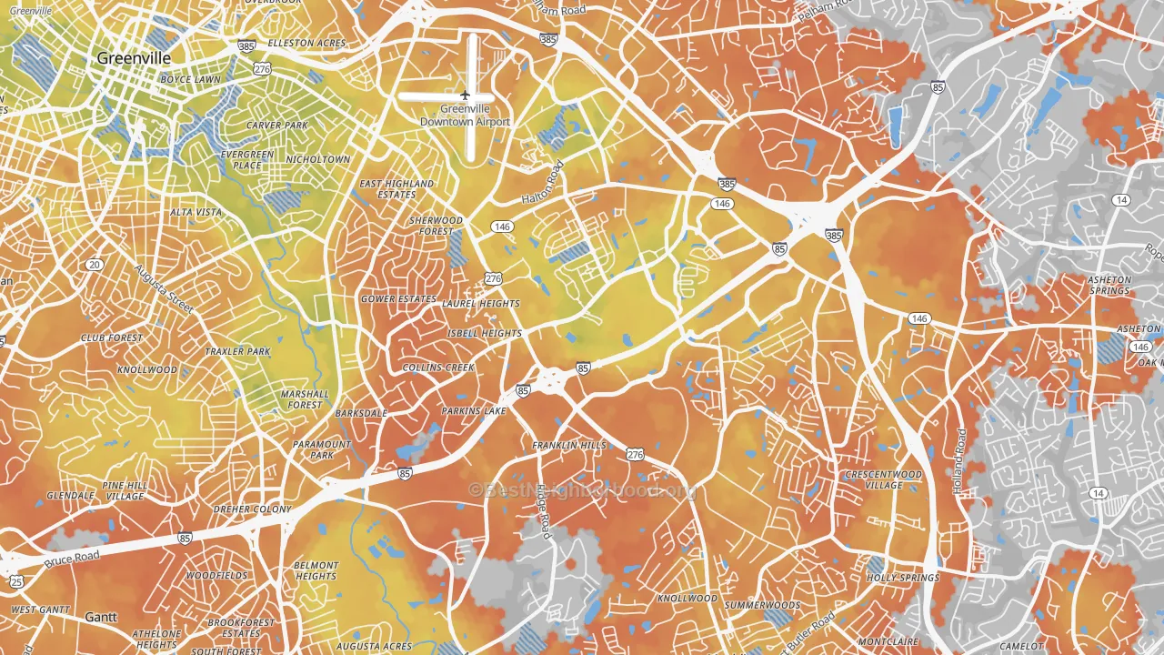 Bike Grade map of 29607, SC
