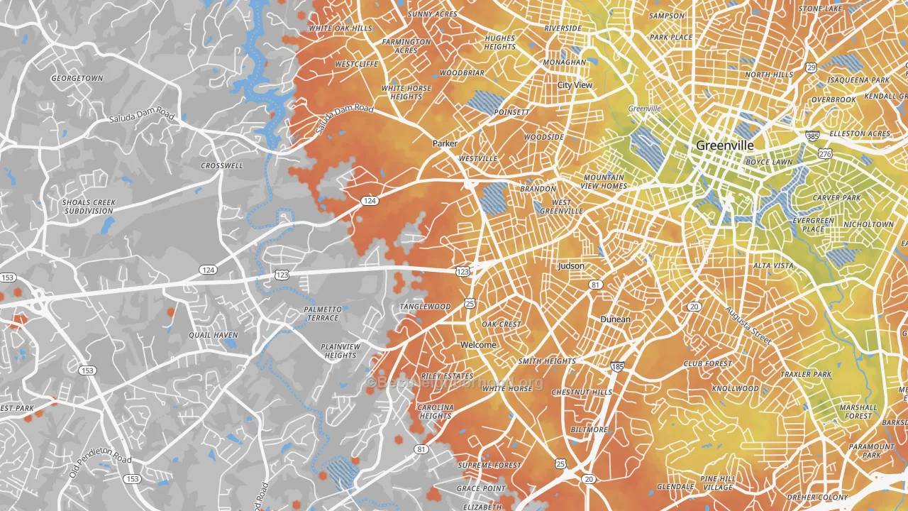 Bike Grade map of 29611, SC