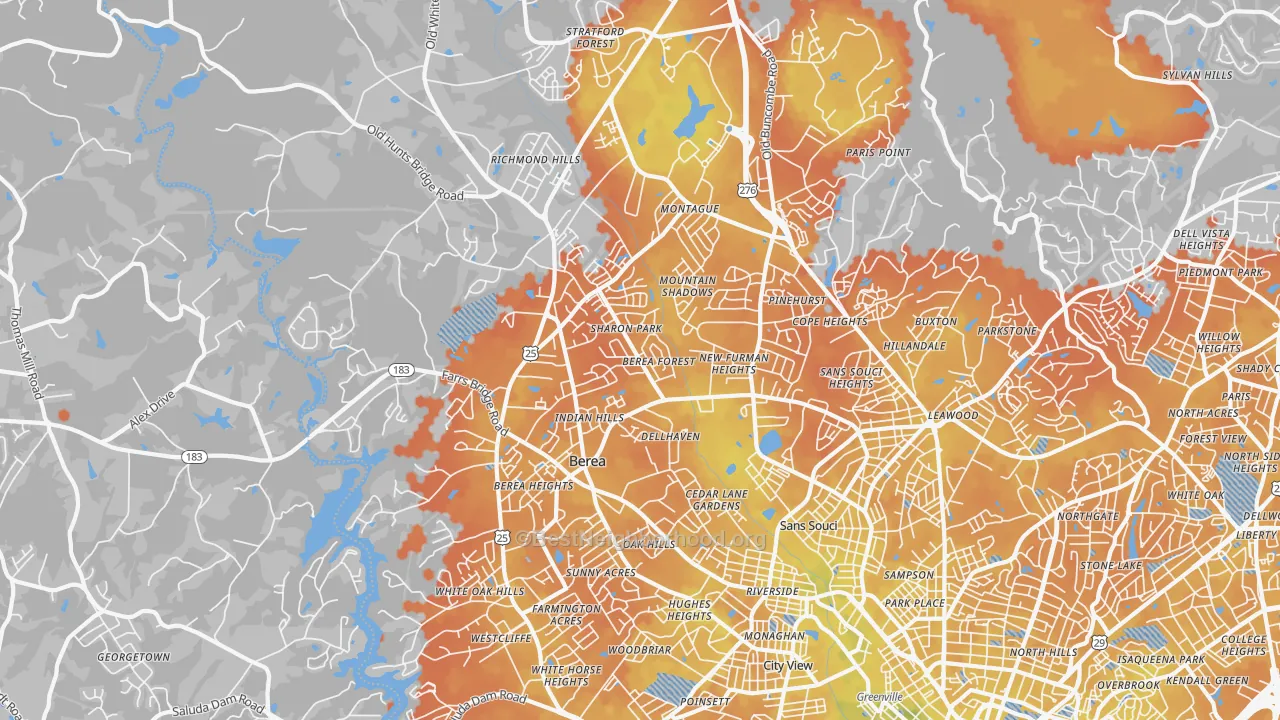 Bike Grade map of 29617, SC