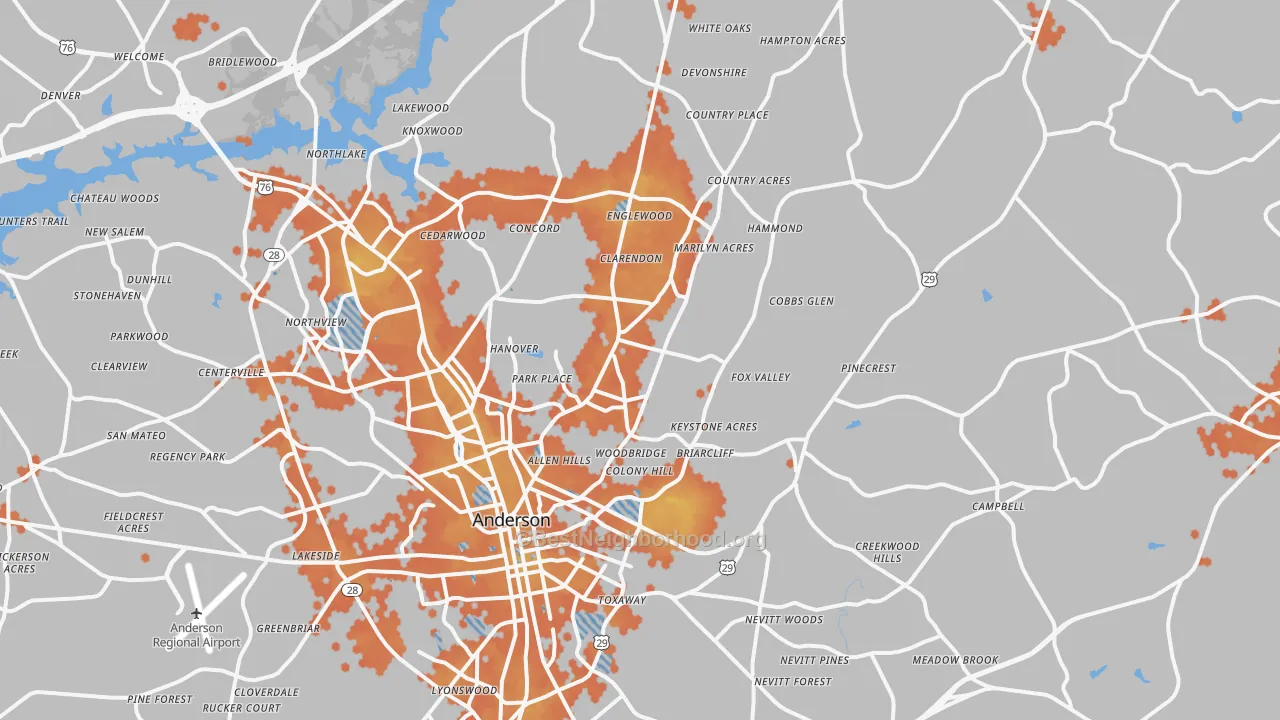 Bike Grade map of 29621, SC