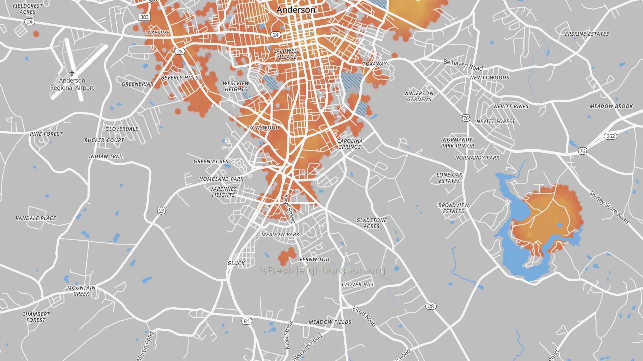 Bike Grade map of 29624, SC