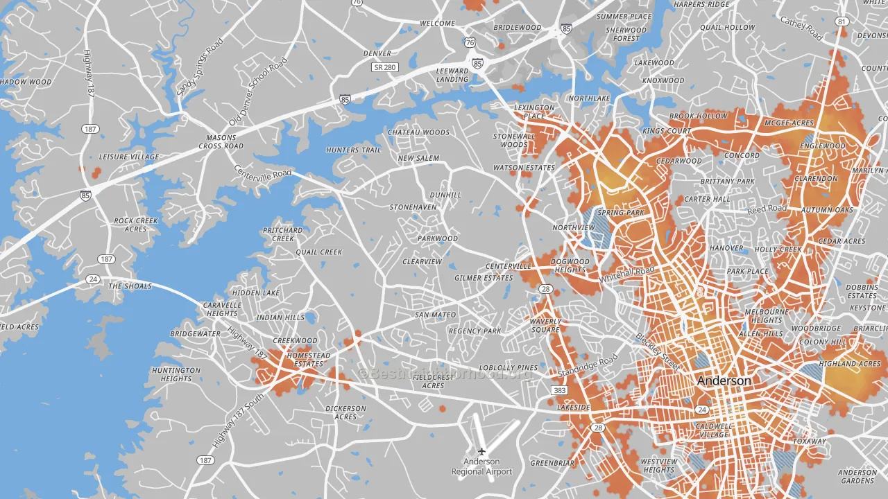 Bike Grade map of 29625, SC