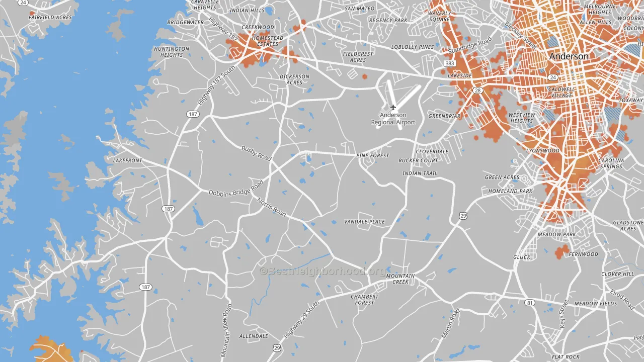 Bike Grade map of 29626, SC