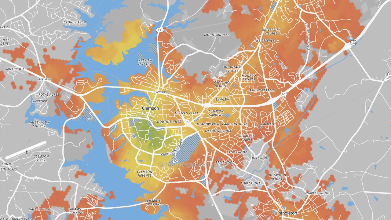Bike Grade map of 29631, SC