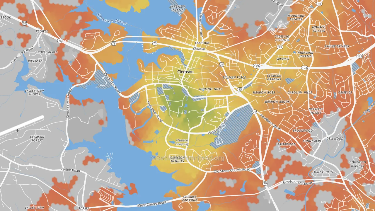 Bike Grade map of 29634, SC