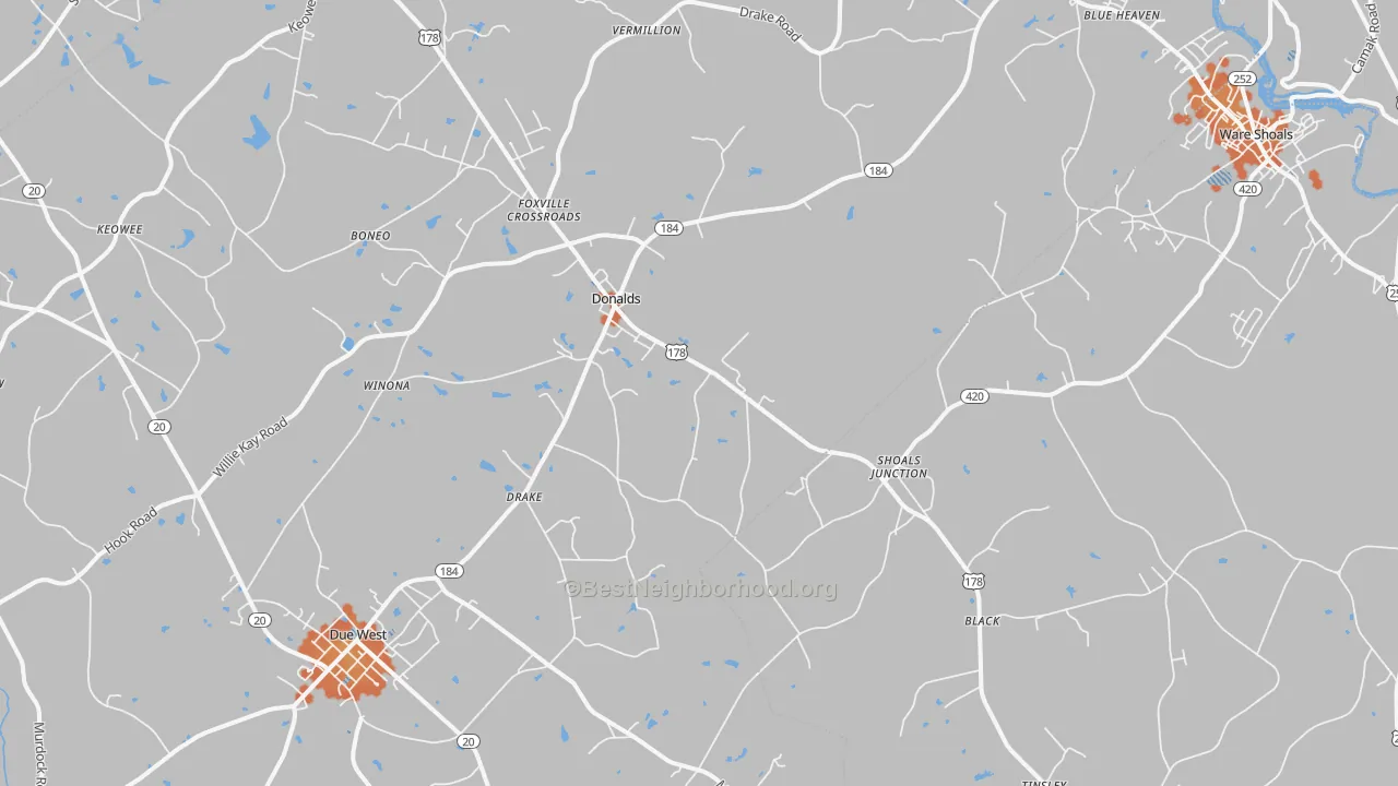 Bike Grade map of 29638, SC