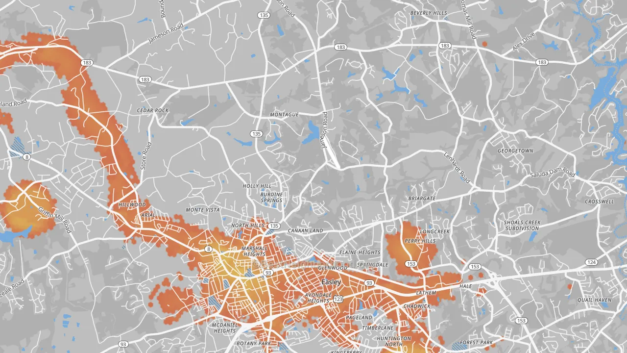 Bike Grade map of 29640, SC