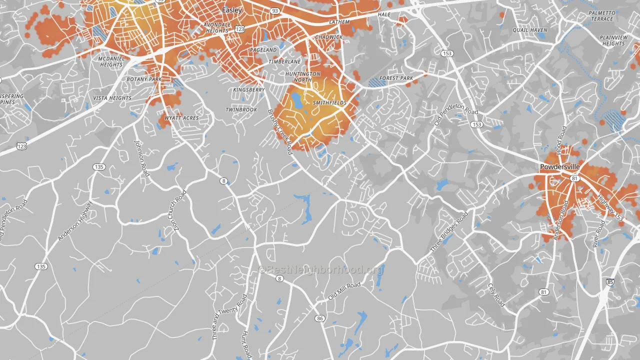 Bike Grade map of 29642, SC