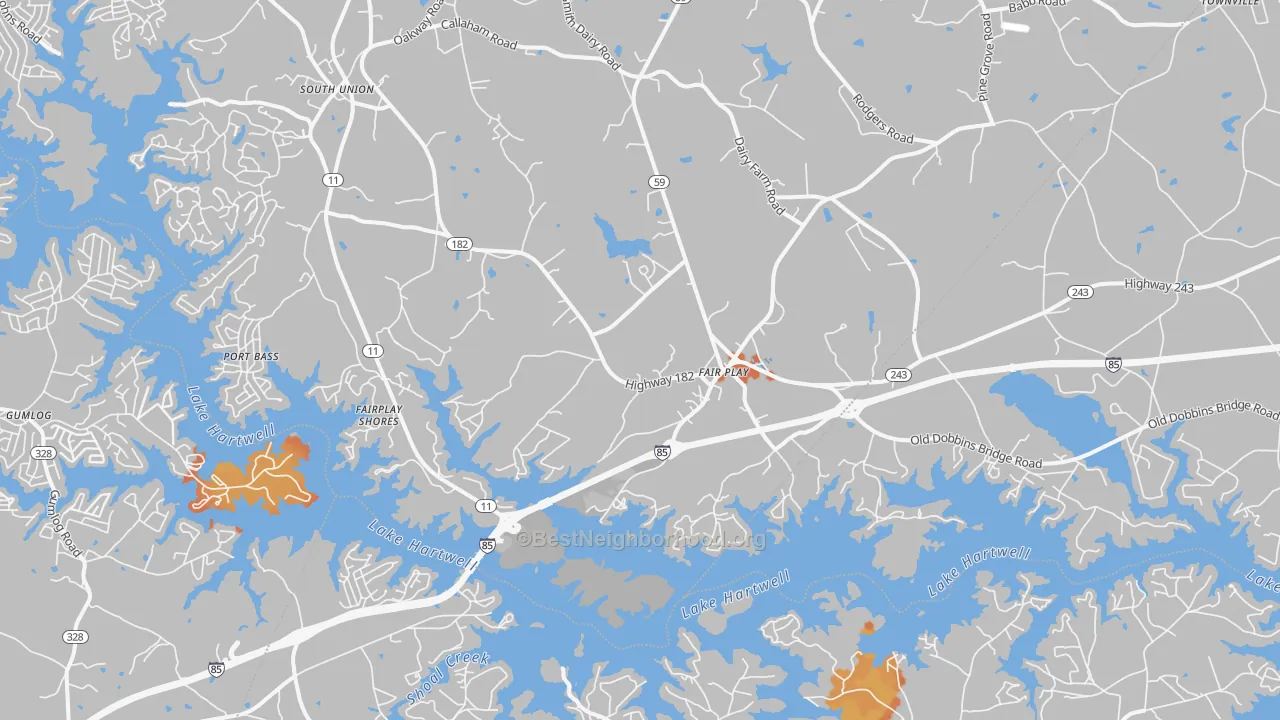 Bike Grade map of 29643, SC