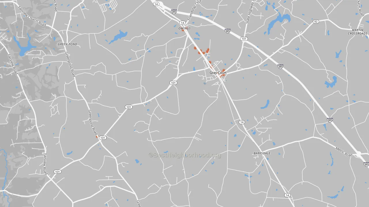 Bike Grade map of 29645, SC