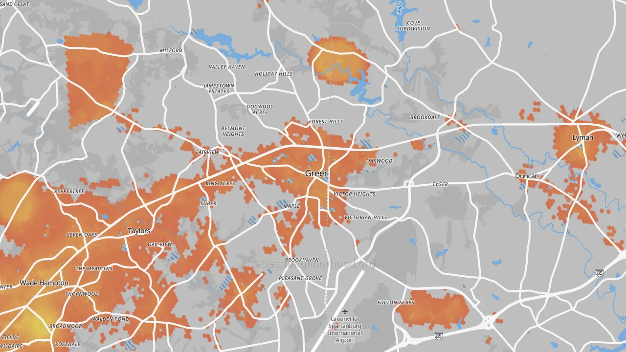 Bike Grade map of 29651, SC