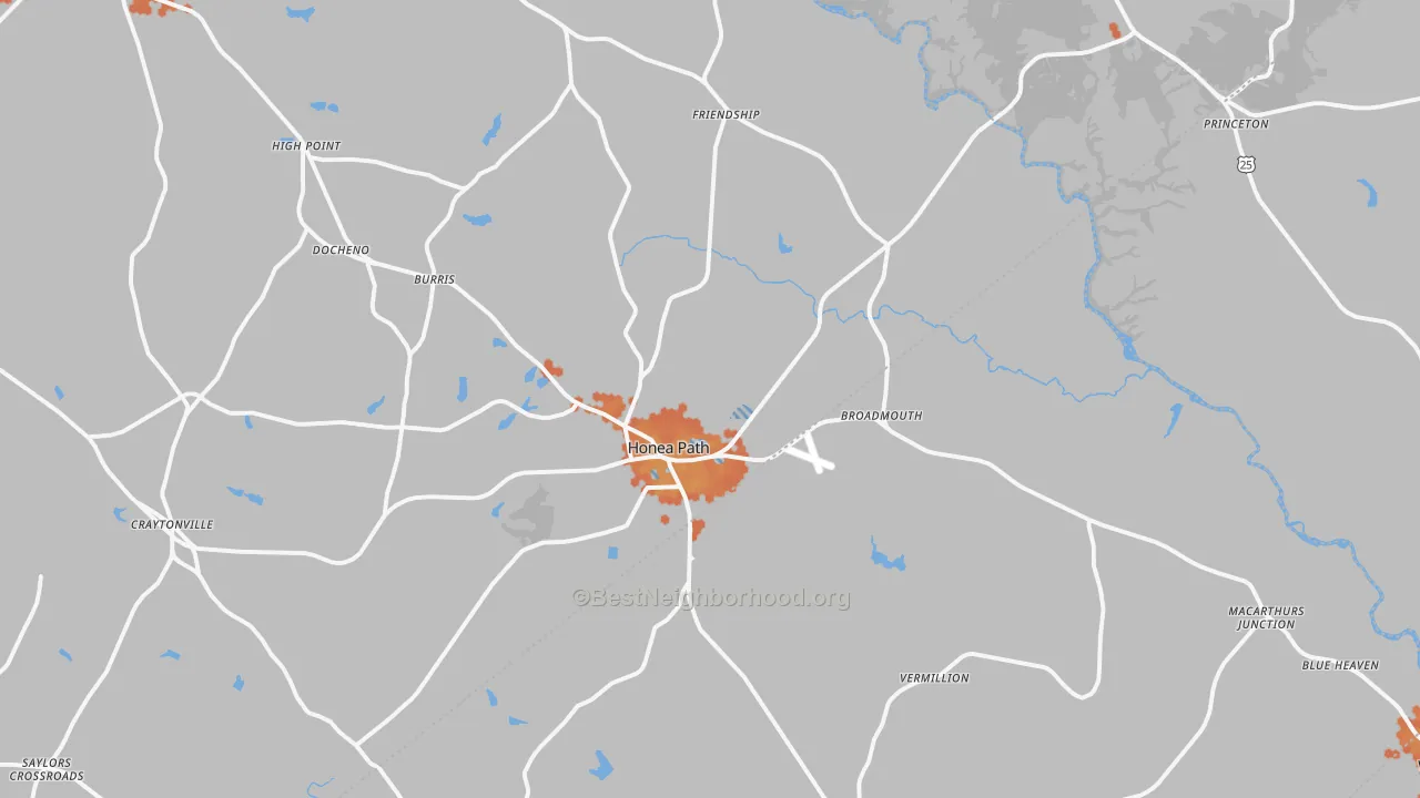 Bike Grade map of 29654, SC