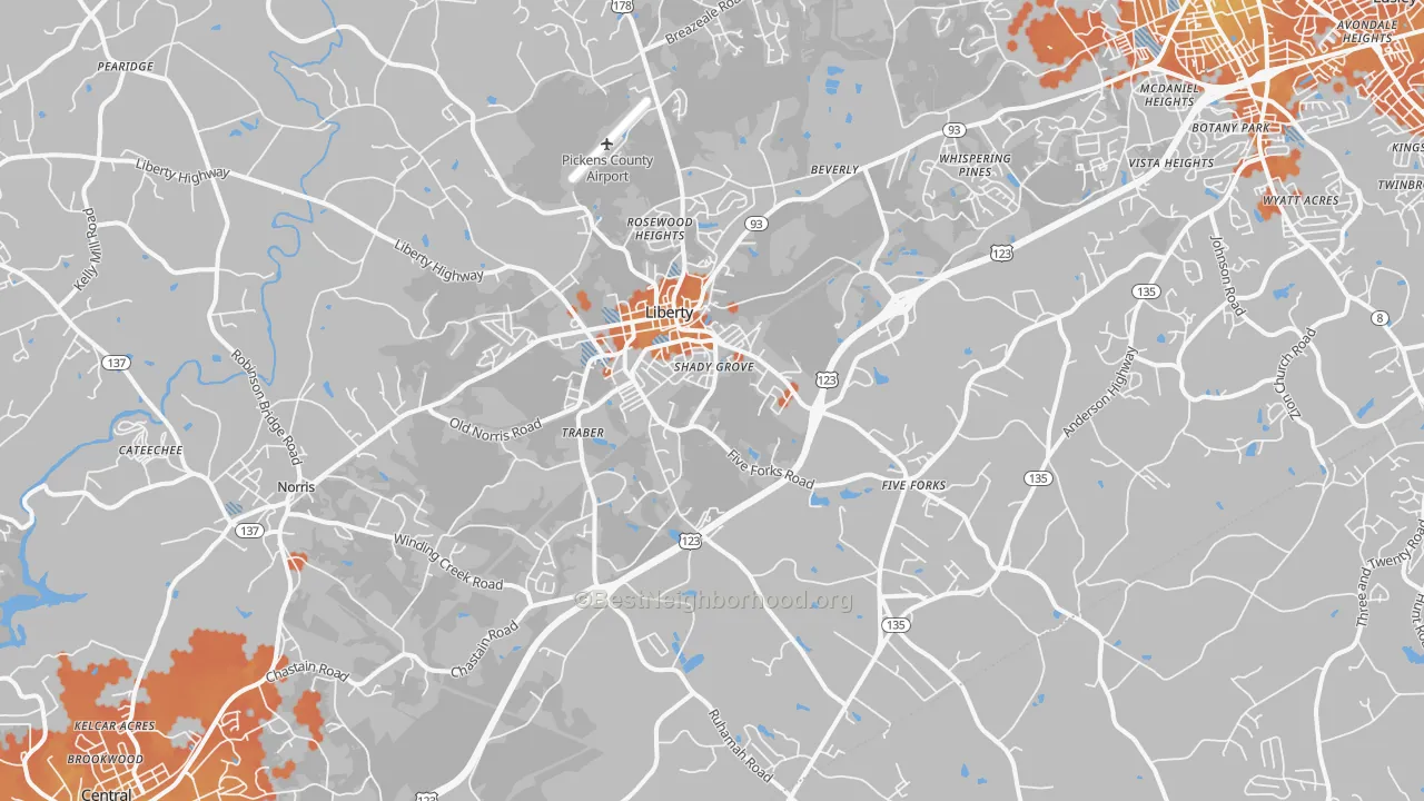Bike Grade map of 29657, SC