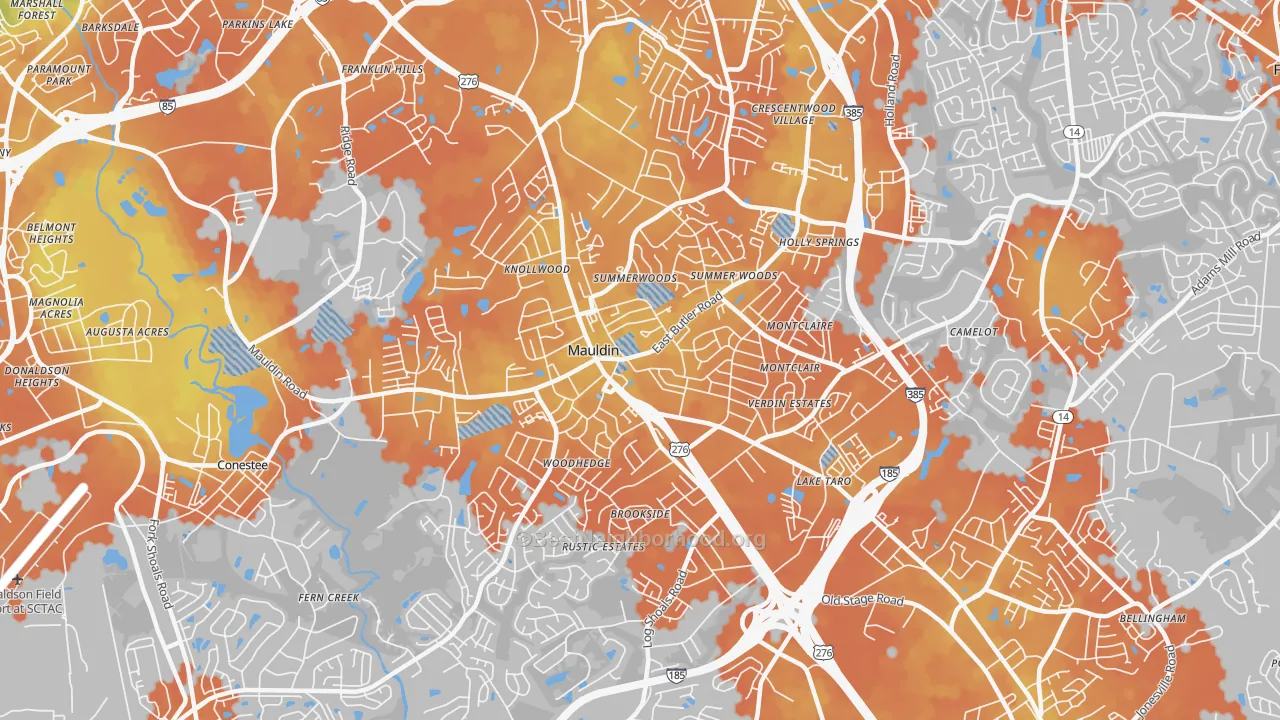 Bike Grade map of 29662, SC