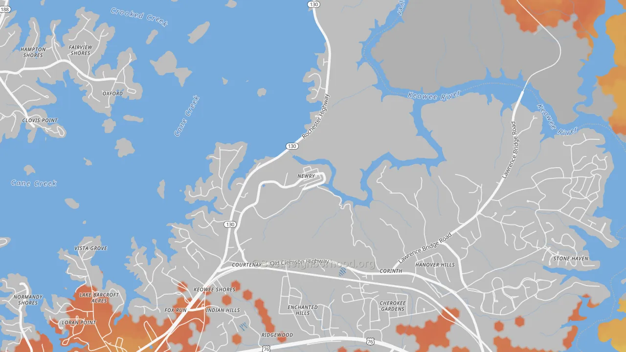 Bike Grade map of 29665, SC