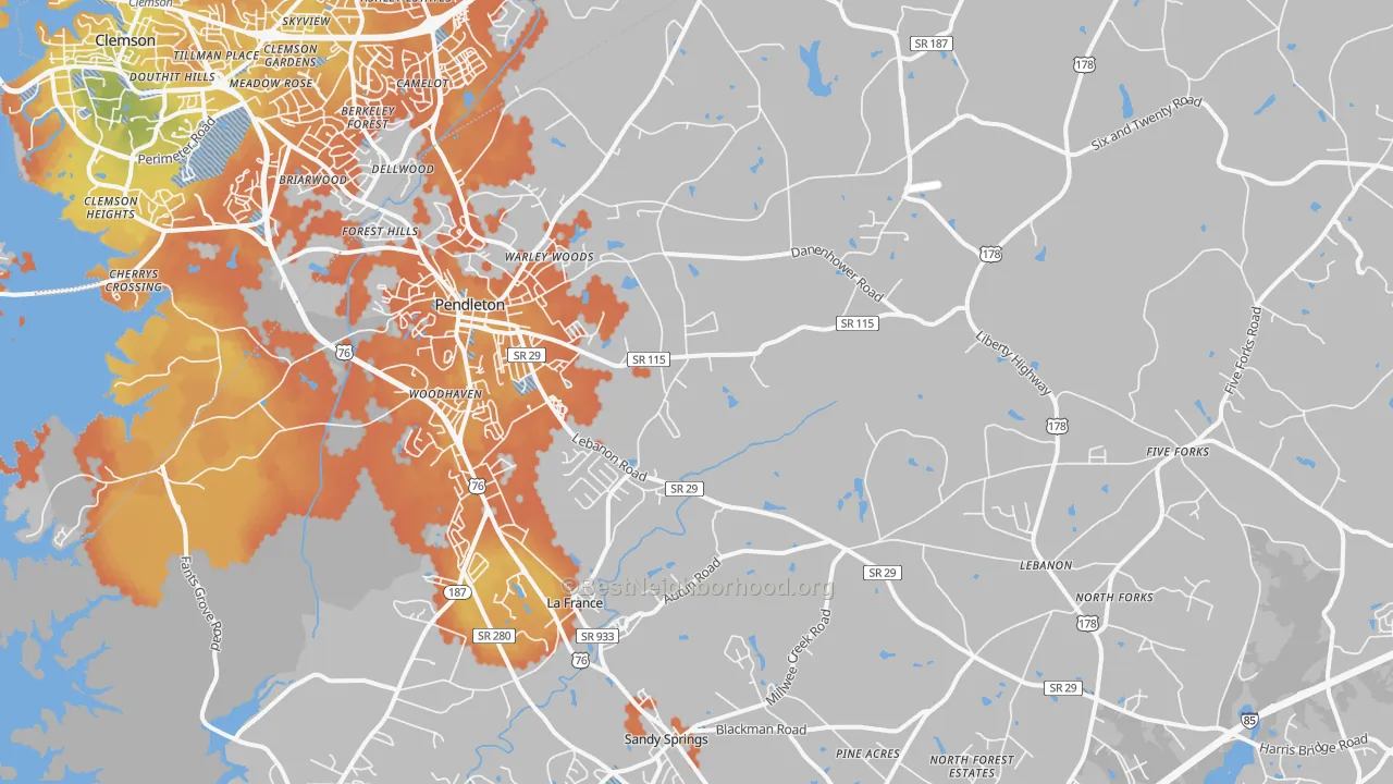 Bike Grade map of 29670, SC