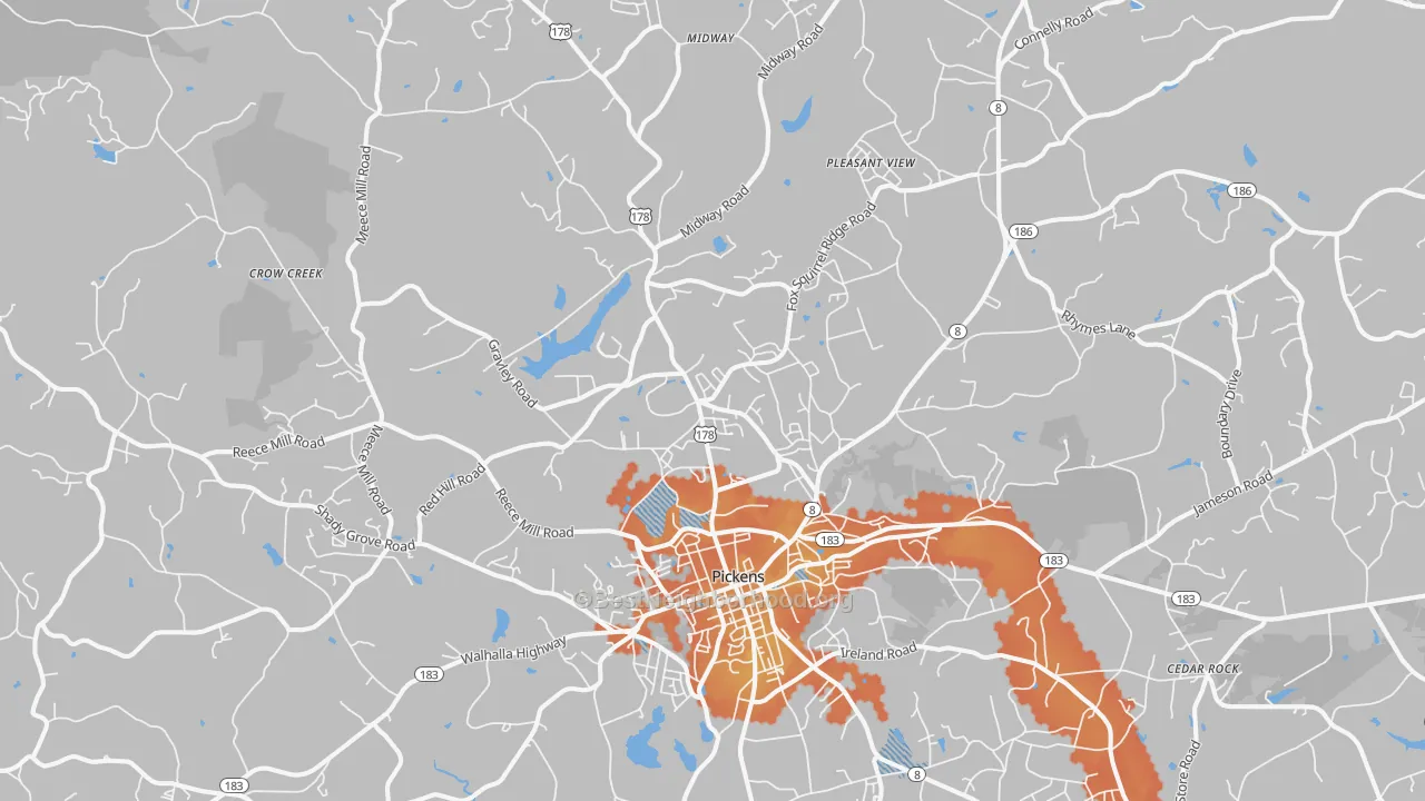 Bike Grade map of 29671, SC