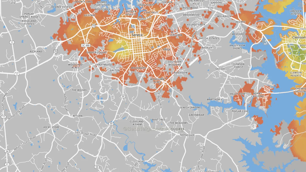 Bike Grade map of 29678, SC