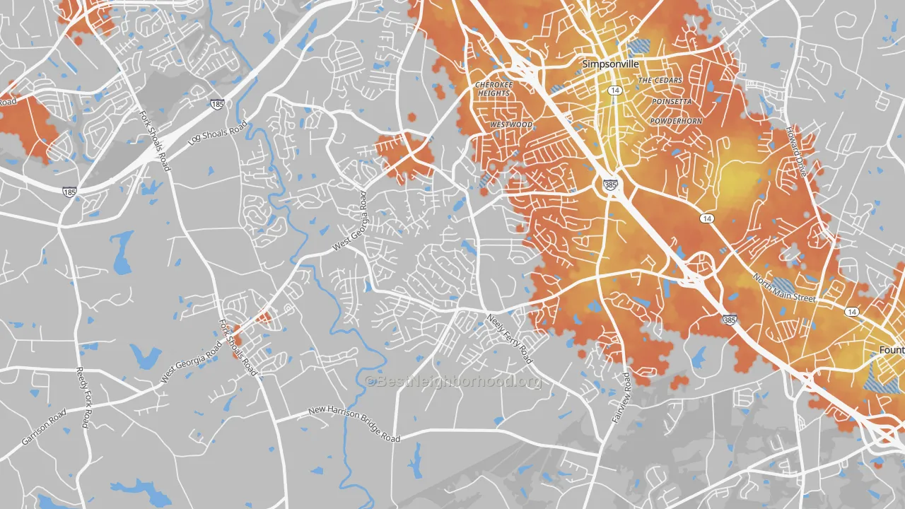 Bike Grade map of 29680, SC
