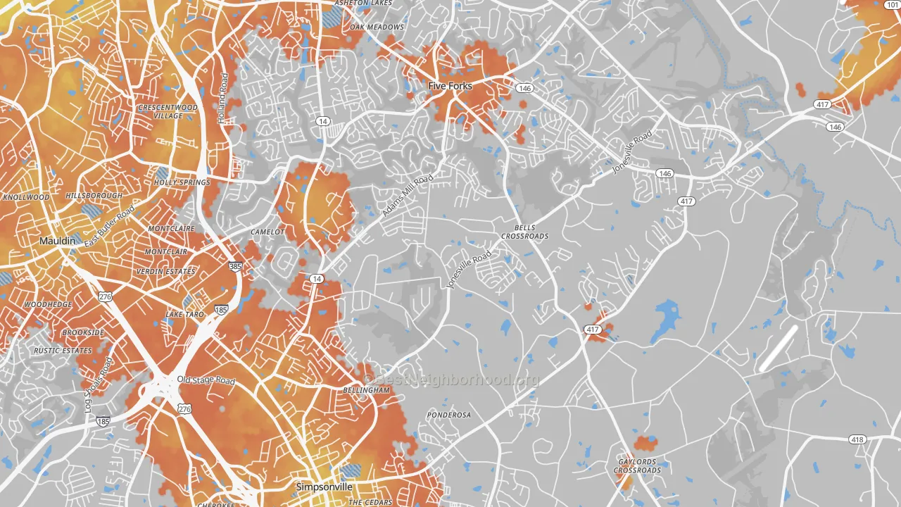 Bike Grade map of 29681, SC
