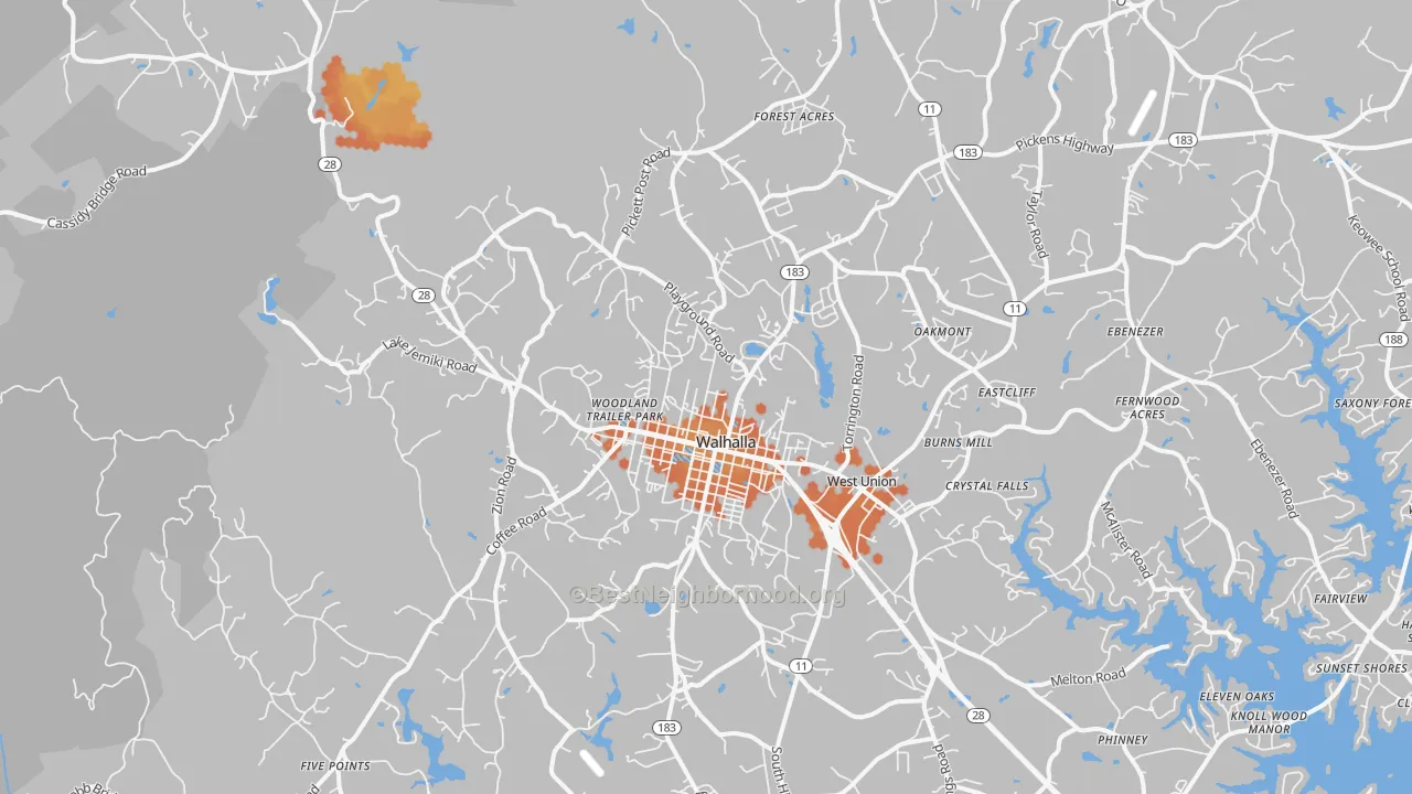 Bike Grade map of 29691, SC