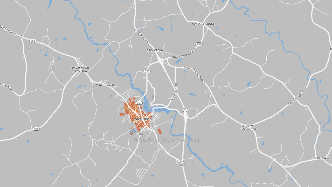Bike Grade map of 29692, SC
