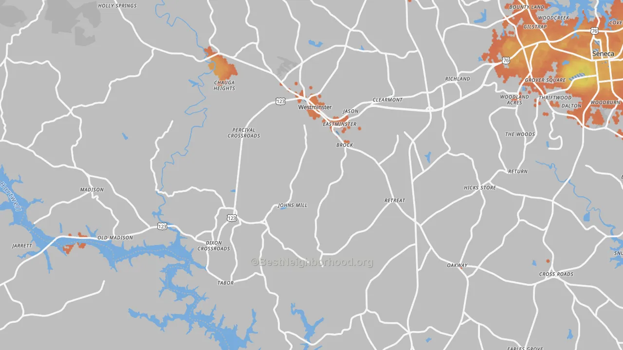 Bike Grade map of 29693, SC