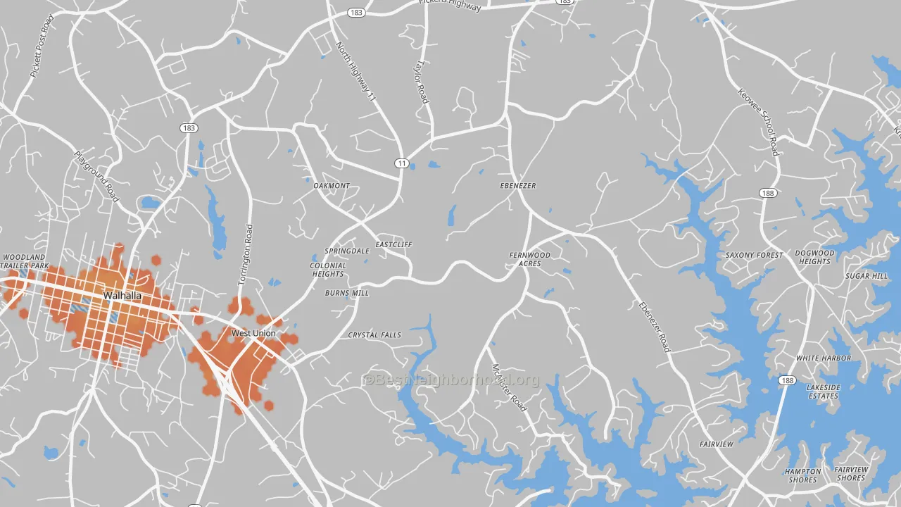 Bike Grade map of 29696, SC