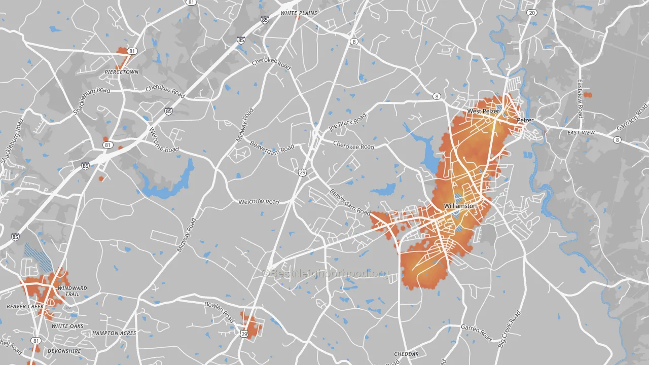 Bike Grade map of 29697, SC
