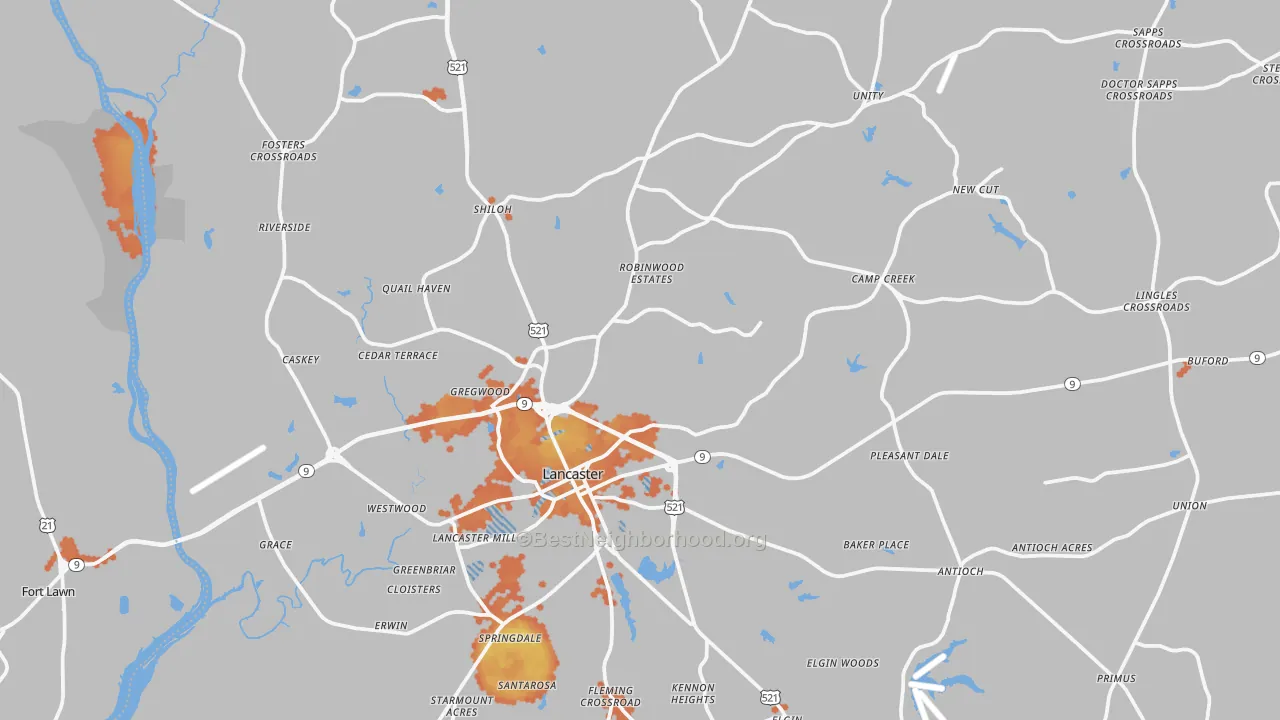 Bike Grade map of 29720, SC