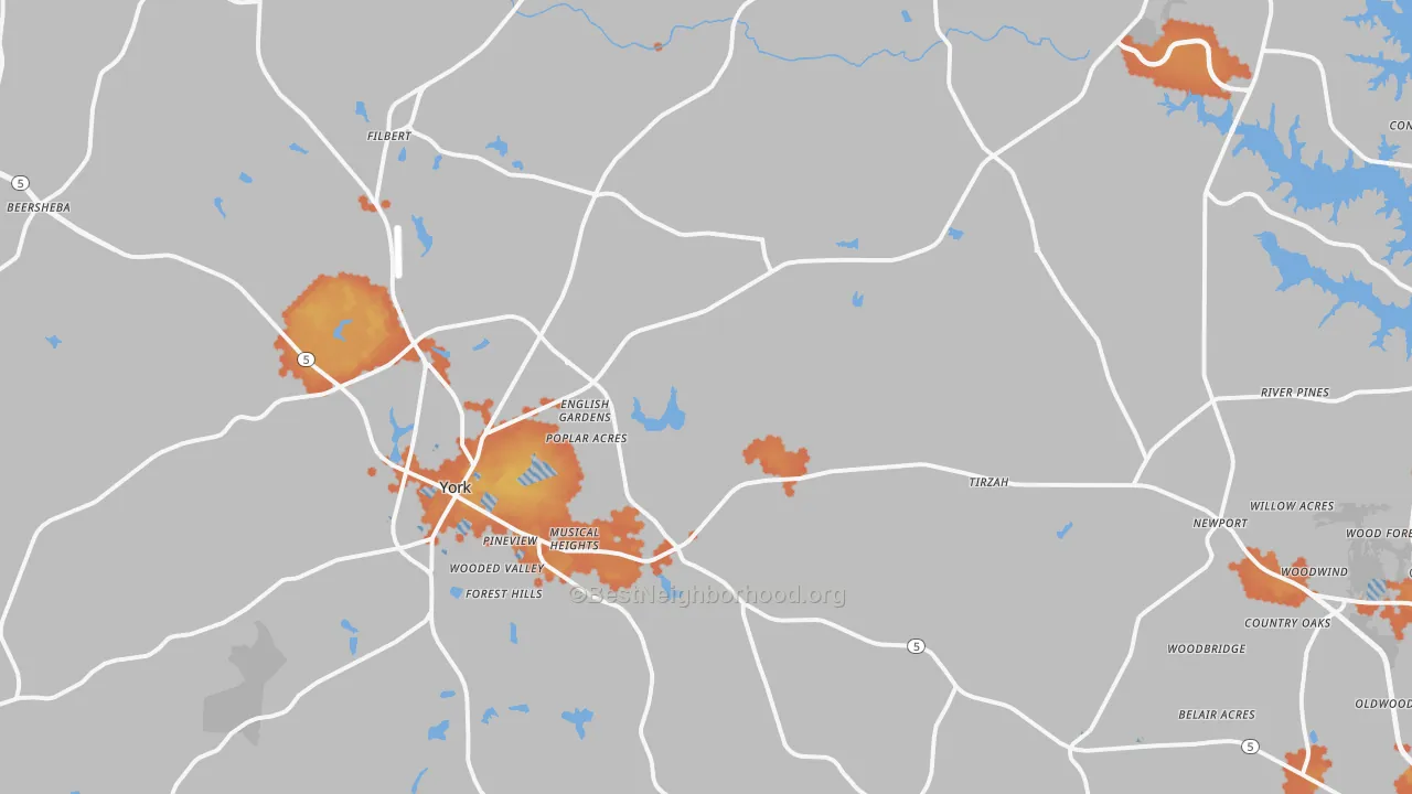 Bike Grade map of 29745, SC