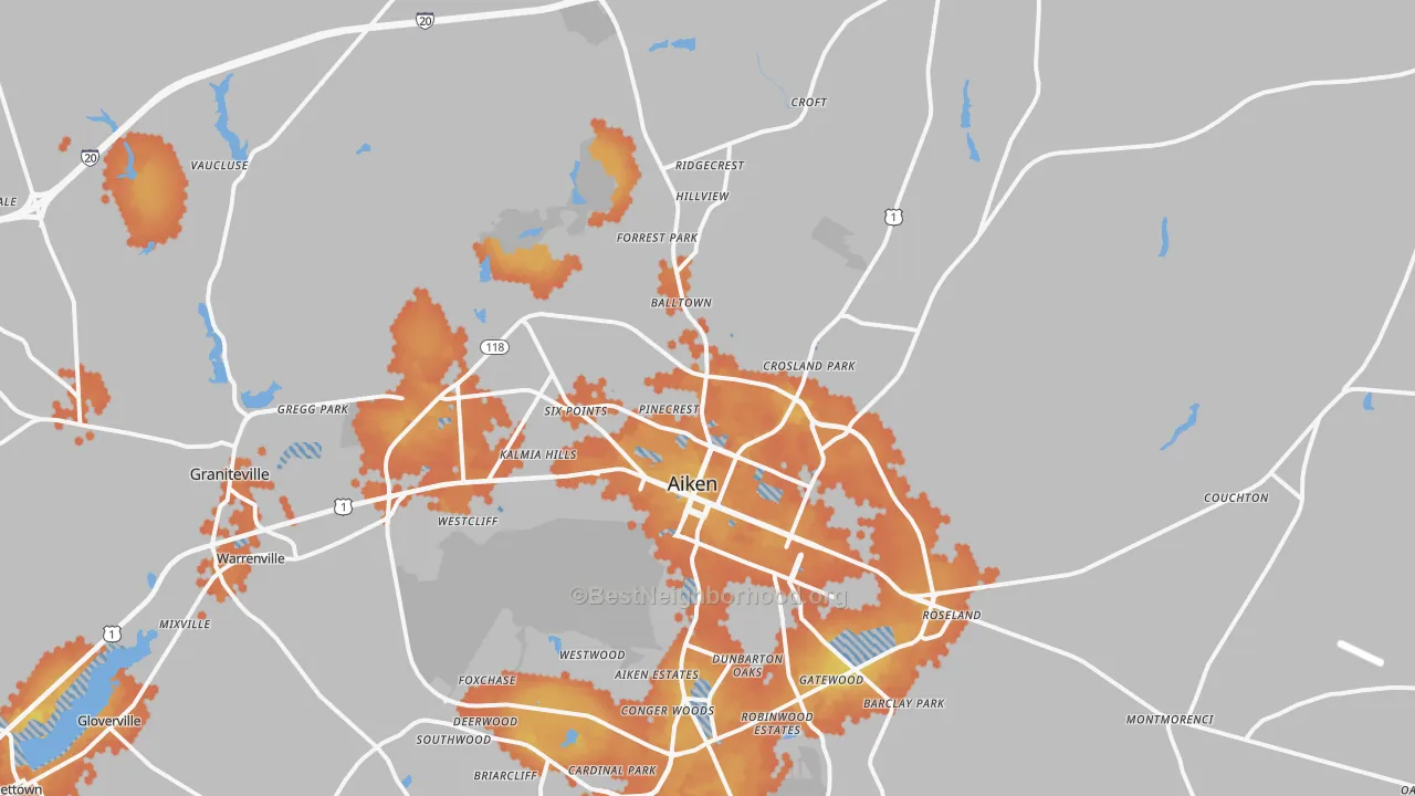 Bike Grade map of 29801, SC