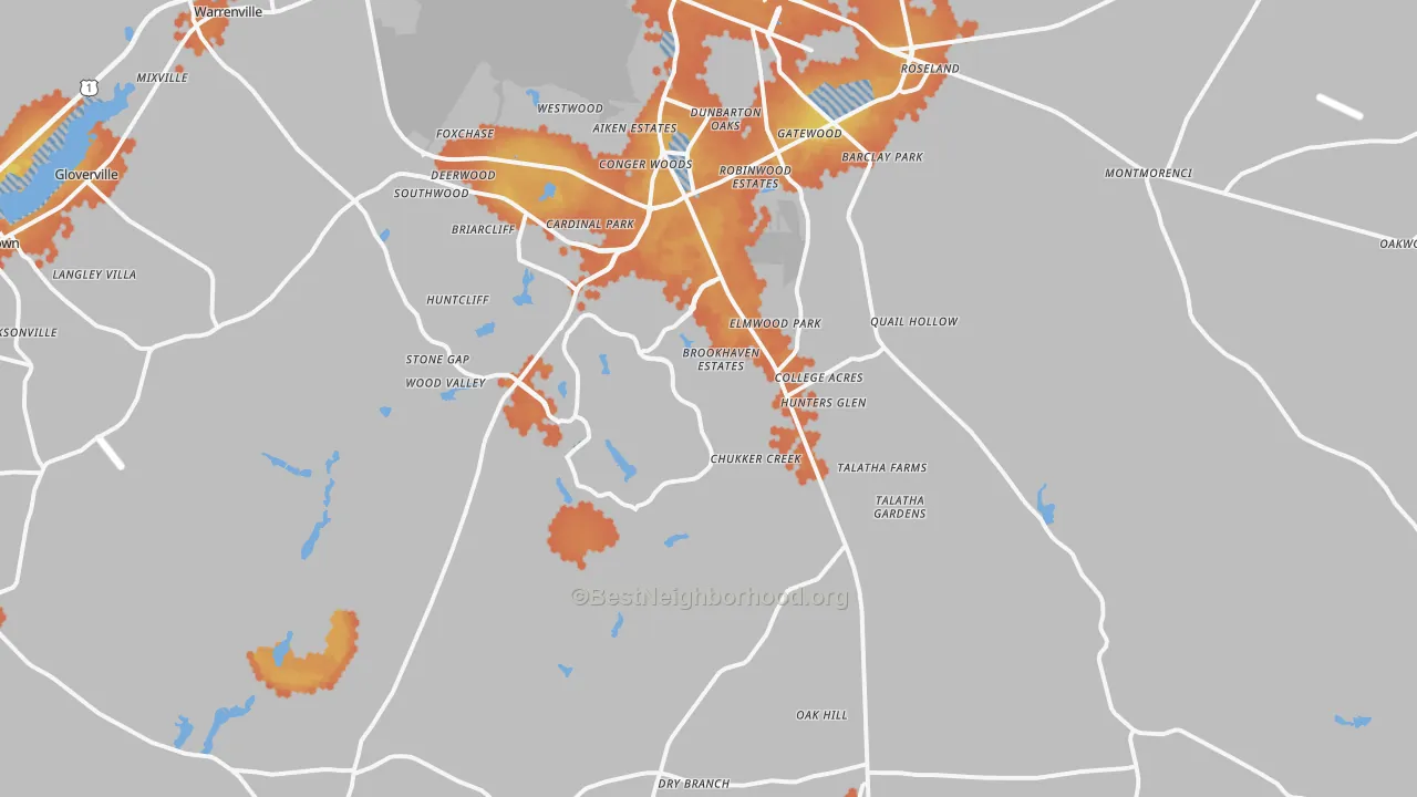 Bike Grade map of 29803, SC