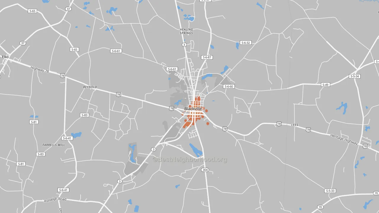 Bike Grade map of 29817, SC