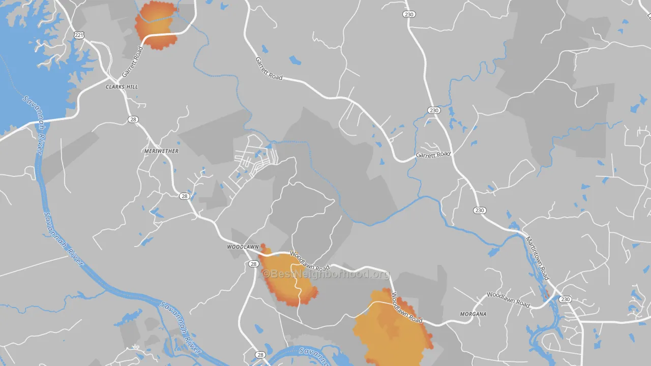Bike Grade map of 29821, SC