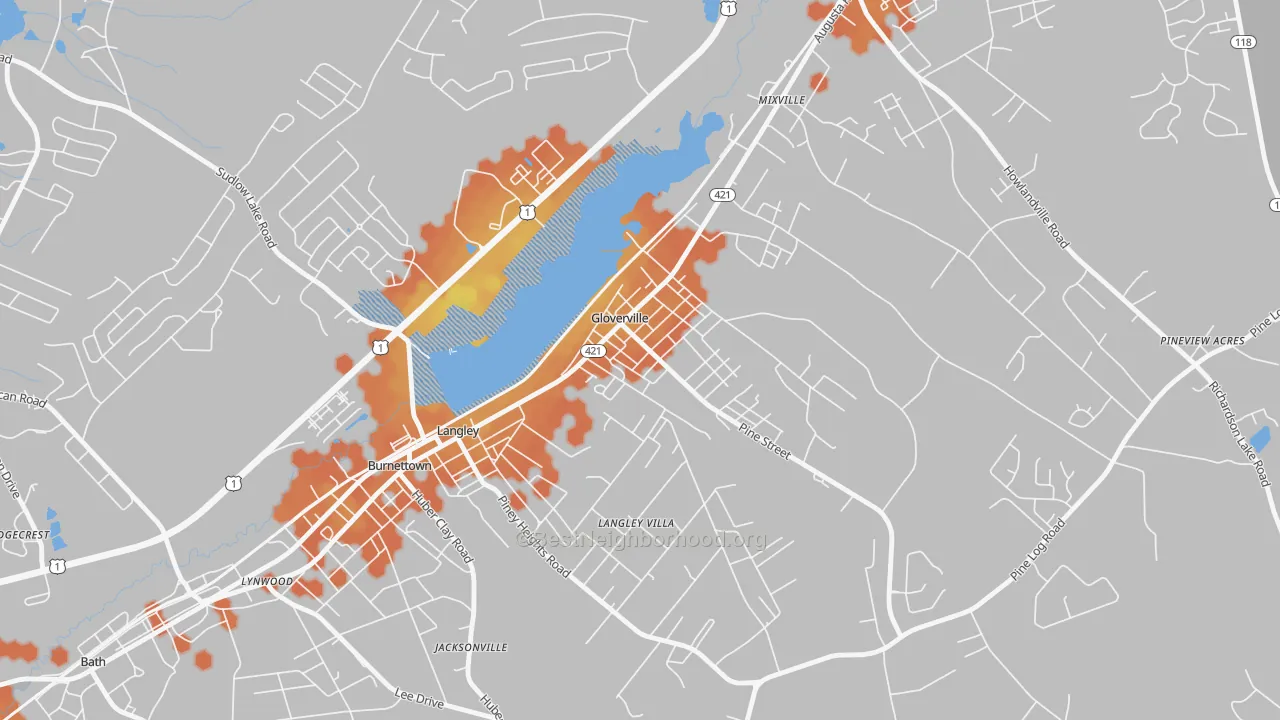 Bike Grade map of 29828, SC