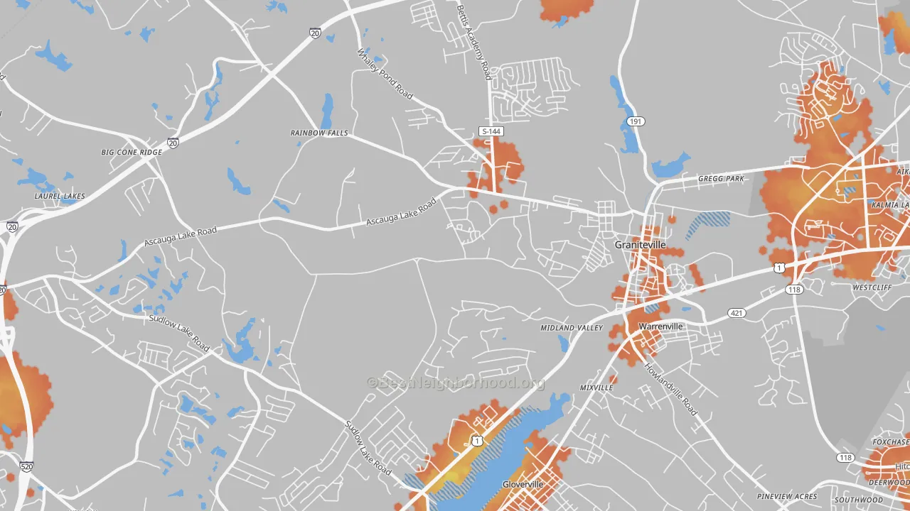 Bike Grade map of 29829, SC