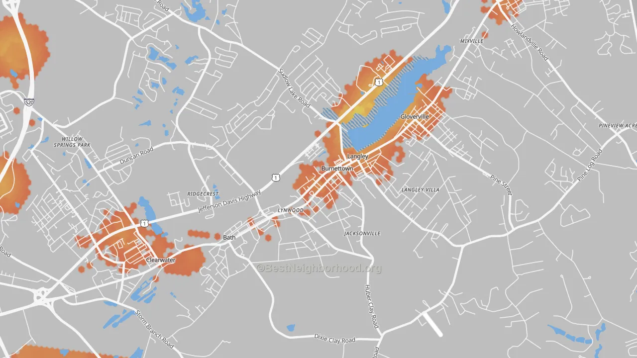 Bike Grade map of 29834, SC