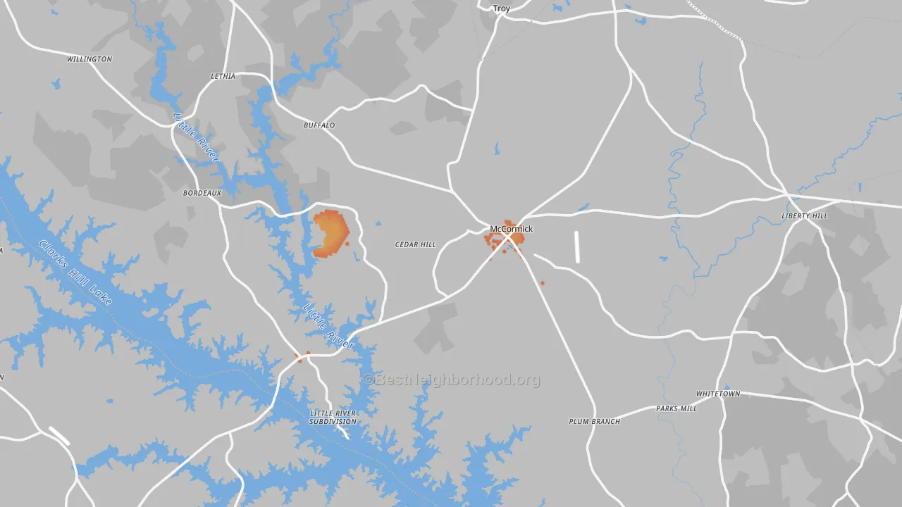 Bike Grade map of 29835, SC