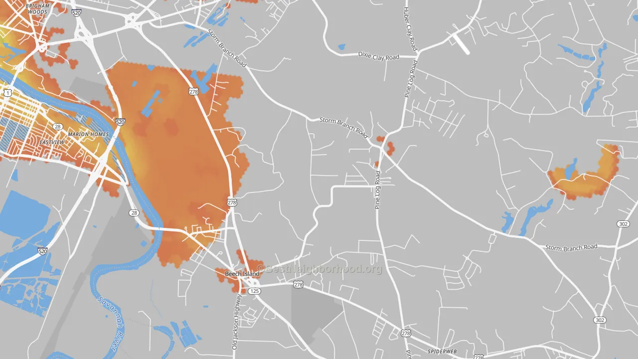 Bike Grade map of 29842, SC