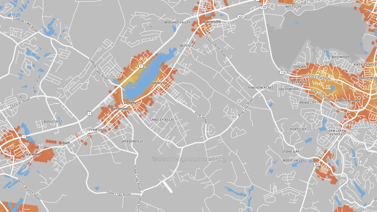 Bike Grade map of 29851, SC