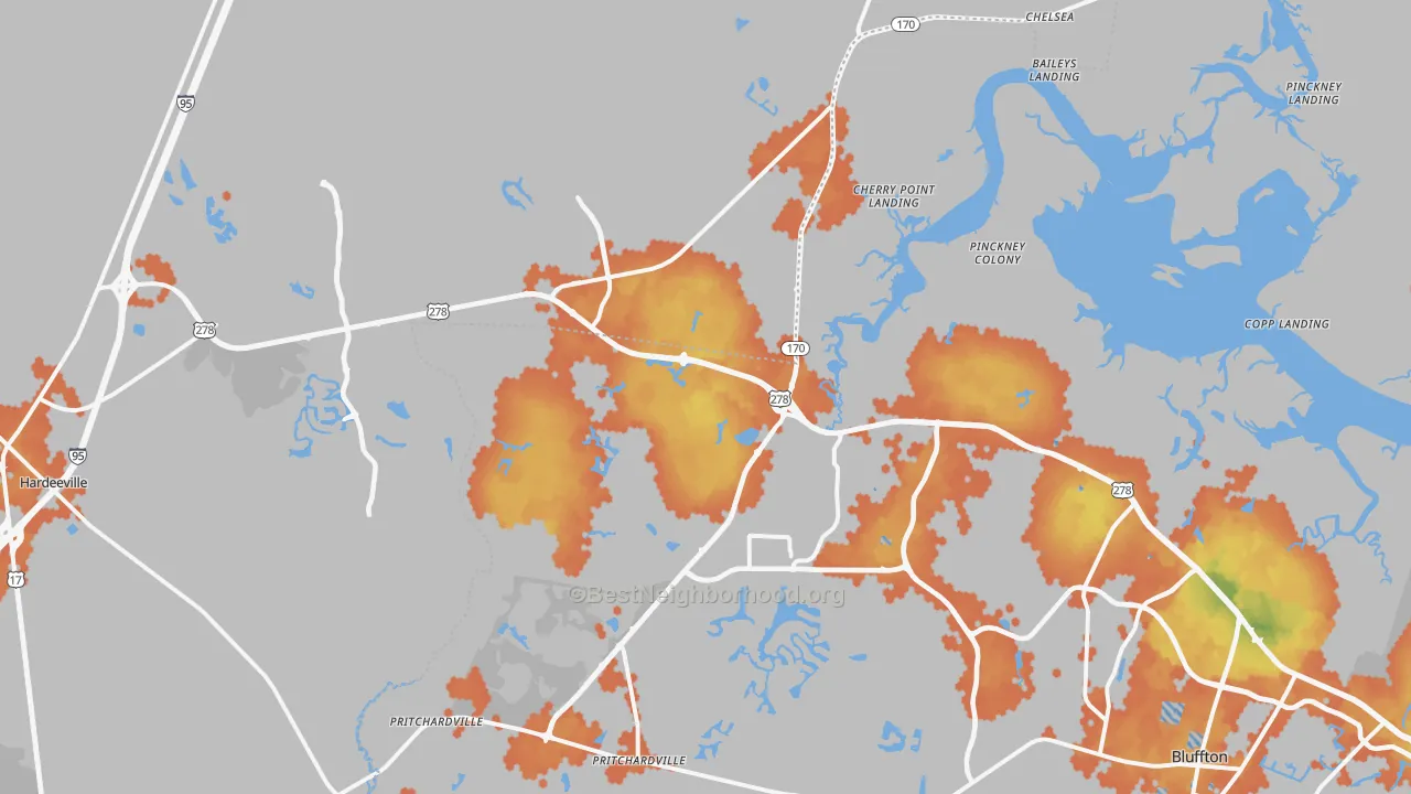 Bike Grade map of 29909, SC