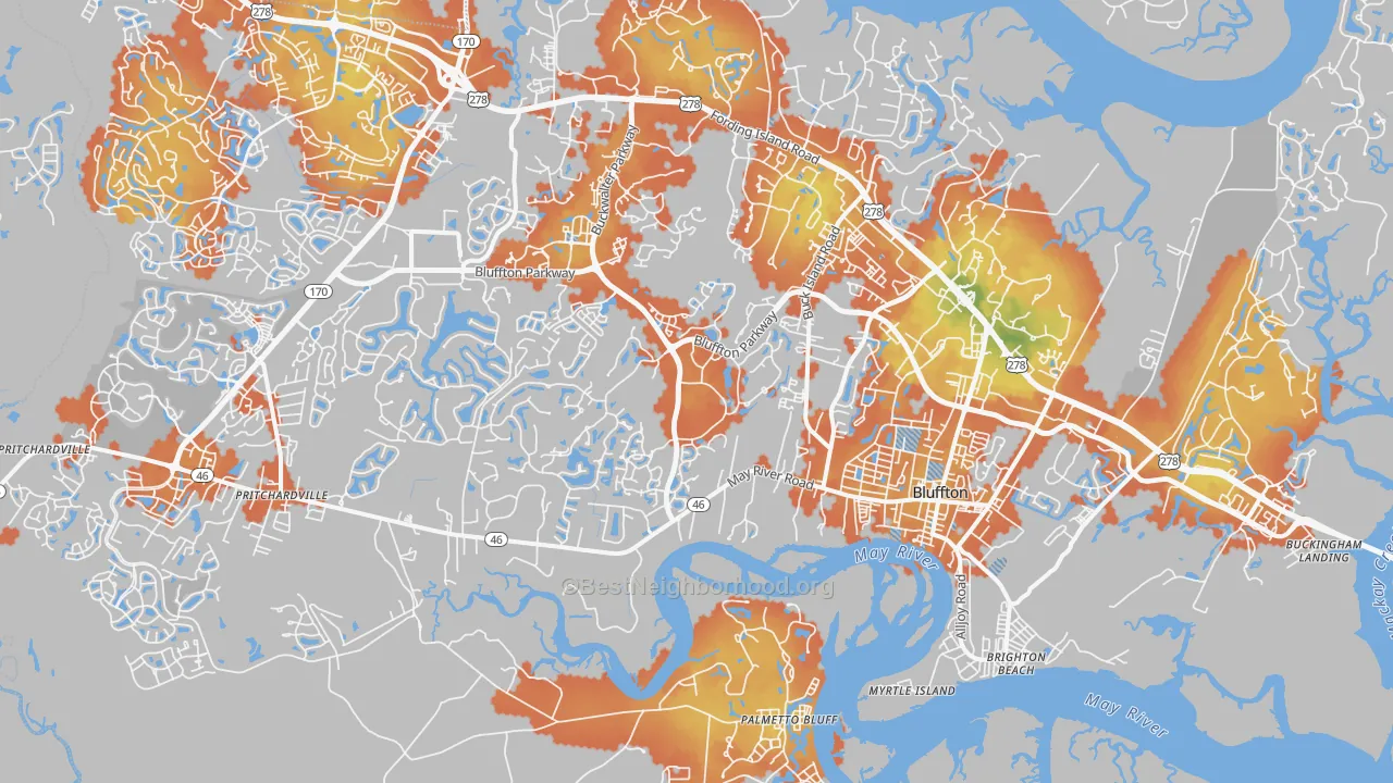 Bike Grade map of 29910, SC